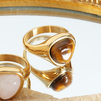 Anillo De Acero Inoxidable Con Piedra De Ojo De Tigre, Diseño Único