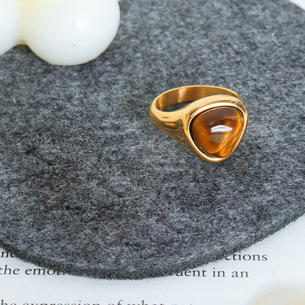 Anillo De Acero Inoxidable Con Piedra De Ojo De Tigre, Diseño Único