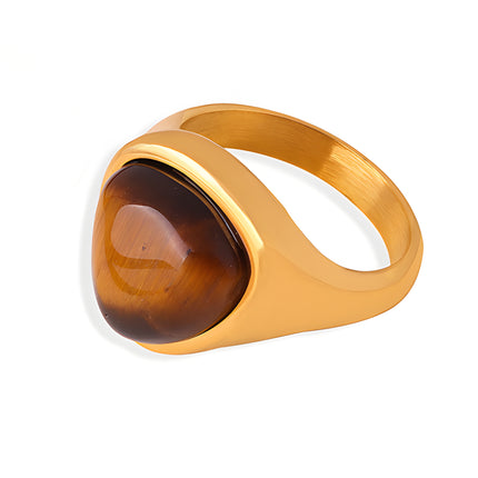 Anillo De Acero Inoxidable Con Piedra De Ojo De Tigre, Diseño Único