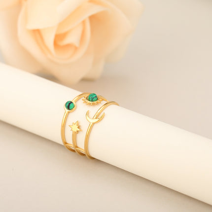 Anillo Ajustable Con Diseño De Tres Hueco Y Piedra Natural En Acero Inoxidable Chapado En Oro 14K