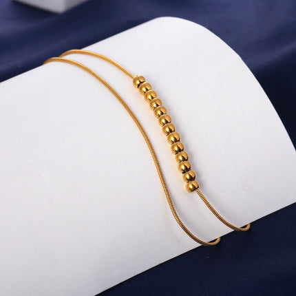Tobillera Cadena De Acero Inoxidable De Doble Serpiente Con Múltiples Bolas Moda Para Mujer