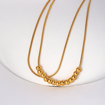 Tobillera Cadena De Acero Inoxidable De Doble Serpiente Con Múltiples Bolas Moda Para Mujer