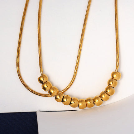 Tobillera Cadena De Acero Inoxidable De Doble Serpiente Con Múltiples Bolas Moda Para Mujer