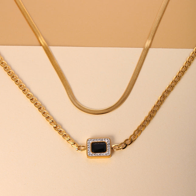 Collares En Capas Acero Inoxidable Embutido Rectángulo Con Circonitas