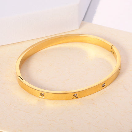 Pulsera Brazalete De Acero Inoxidable Diseño Liso Con Zirconia