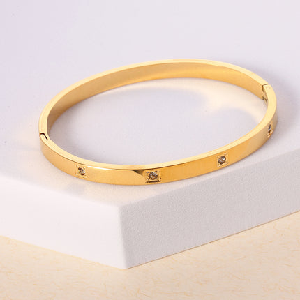 Pulsera Brazalete De Acero Inoxidable Diseño Liso Con Zirconia
