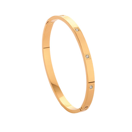 Pulsera Brazalete De Acero Inoxidable Diseño Liso Con Zirconia