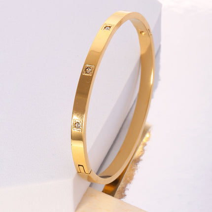 Pulsera Brazalete De Acero Inoxidable Diseño Liso Con Zirconia