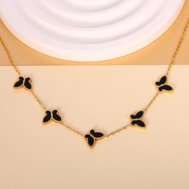 Collar De Moda Con Cinco Mariposas Negro De Acero Inoxidable Sofisticado