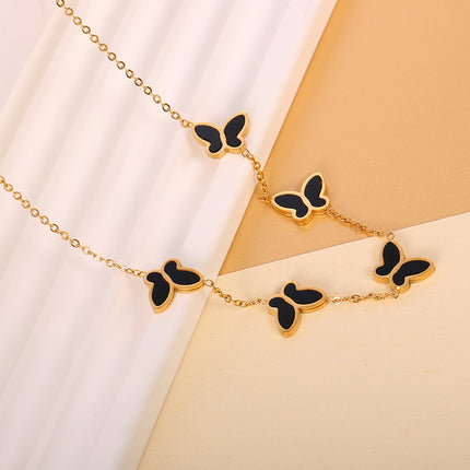 Collar De Moda Con Cinco Mariposas Negro De Acero Inoxidable Sofisticado