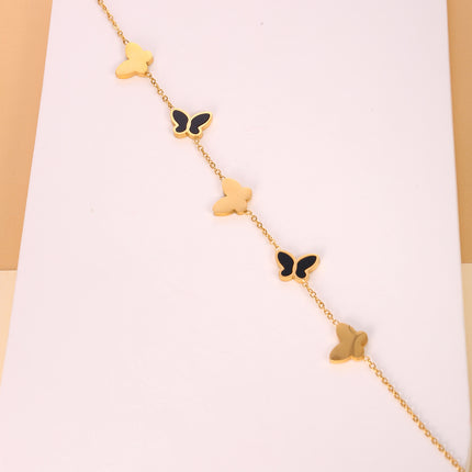 Collar De Moda Con Cinco Mariposas Negro De Acero Inoxidable Sofisticado