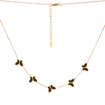 Collar De Moda Con Cinco Mariposas Negro De Acero Inoxidable Sofisticado