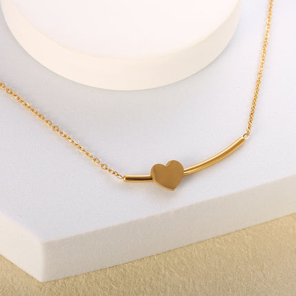 Collar Con Colgante De Corazón Liso Y Cadena De Tubo Estilo Versátil