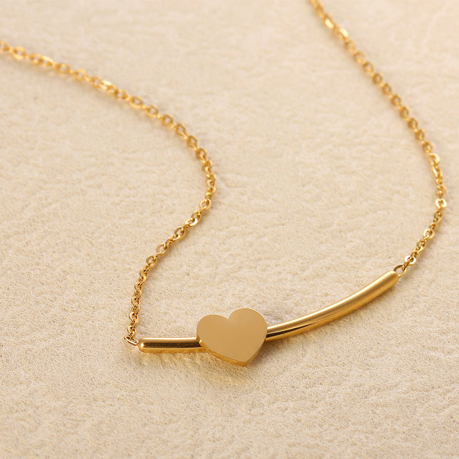 Collar Con Colgante De Corazón Liso Y Cadena De Tubo Estilo Versátil