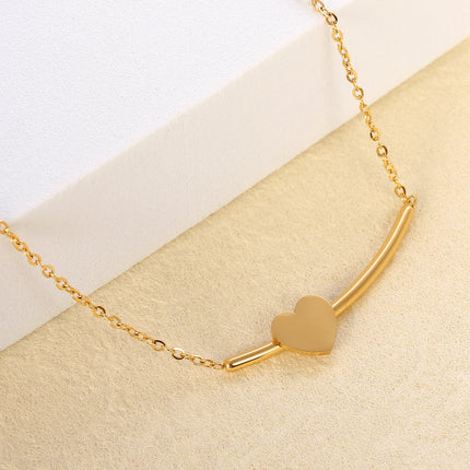 Collar Con Colgante De Corazón Liso Y Cadena De Tubo Estilo Versátil