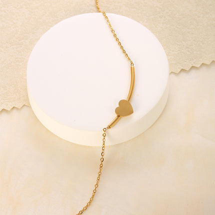 Collar Con Colgante De Corazón Liso Y Cadena De Tubo Estilo Versátil