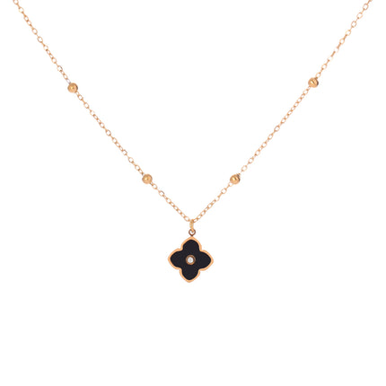 Collar De Trébol De Cuatro Negro Diseño Elegante Y Minimalista