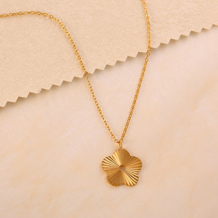 Collar De Cadena Fina Con Flor De Cinco Pétalos De Acero Inoxidable