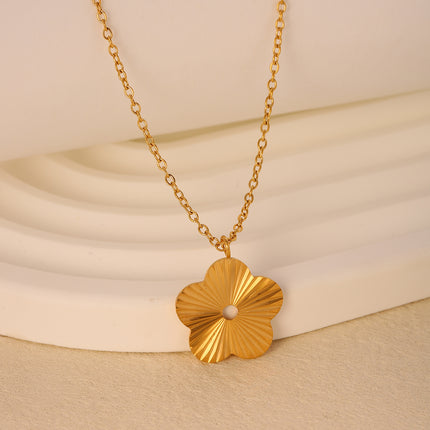 Collar De Cadena Fina Con Flor De Cinco Pétalos De Acero Inoxidable