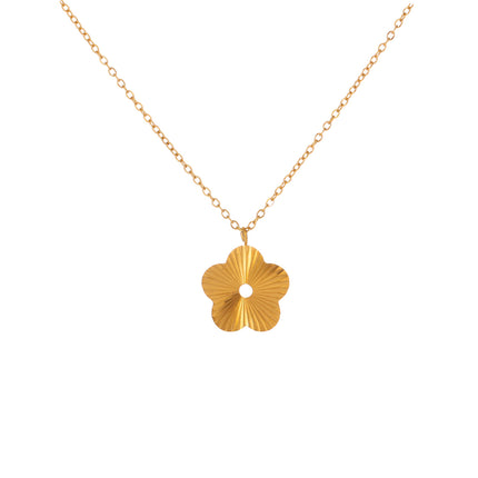 Collar De Cadena Fina Con Flor De Cinco Pétalos De Acero Inoxidable