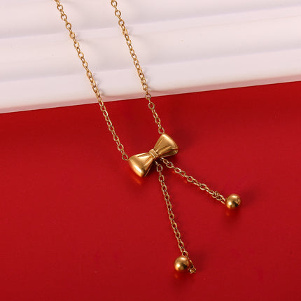 Collar Con Lazo y Cuentas Colgantes De Acero, Estilo Elegante Y Adorable