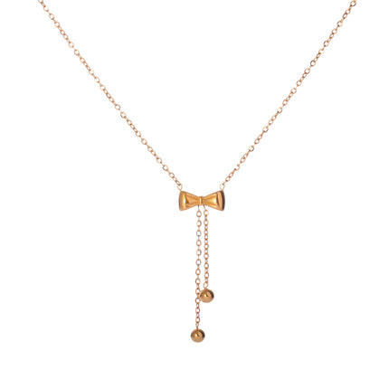 Collar Con Lazo y Cuentas Colgantes De Acero, Estilo Elegante Y Adorable