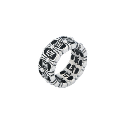 Anillo Vintage Cromado Con Diseño Floral En Acero Inoxidable