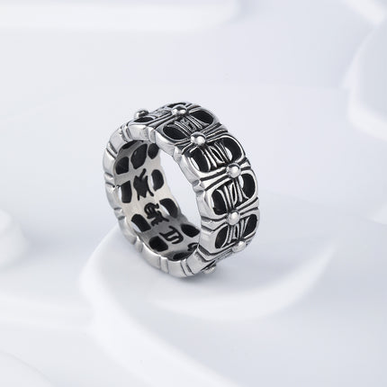 Anillo Vintage Cromado Con Diseño Floral En Acero Inoxidable