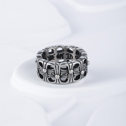 Anillo Vintage Cromado Con Diseño Floral En Acero Inoxidable