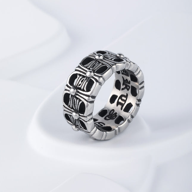 Anillo Vintage Cromado Con Diseño Floral En Acero Inoxidable