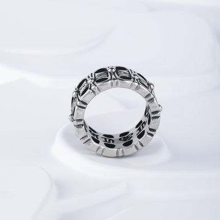 Anillo Vintage Cromado Con Diseño Floral En Acero Inoxidable