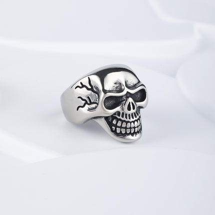 Anillo Con Diseño De Calavera Vintage Para Hombre En Acero Inoxidable Chapado En Plata