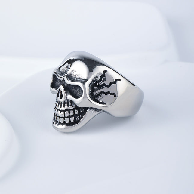 Anillo Con Diseño De Calavera Vintage Para Hombre En Acero Inoxidable Chapado En Plata