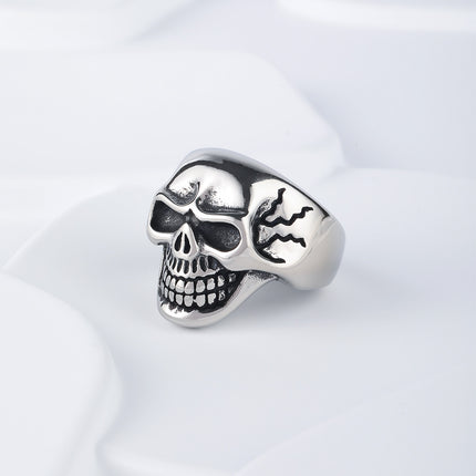 Anillo Con Diseño De Calavera Vintage Para Hombre En Acero Inoxidable Chapado En Plata