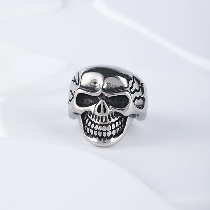 Anillo Con Diseño De Calavera Vintage Para Hombre En Acero Inoxidable Chapado En Plata