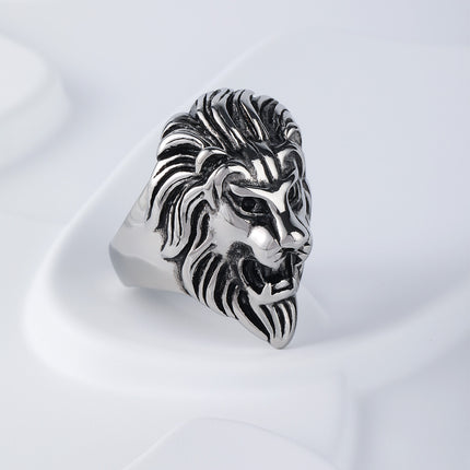 Anillo Con Diseño Vintage De Cabeza De León Para Hombre De Acero Inoxidable