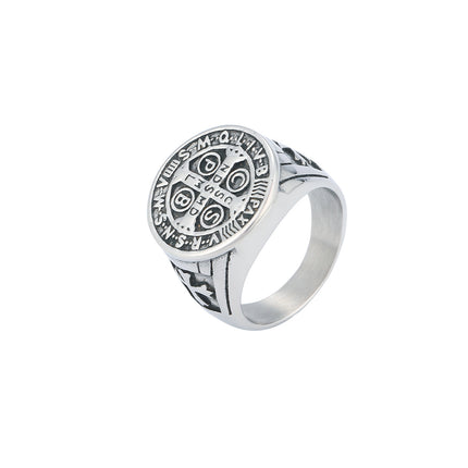 Anillo Con Diseño De Moneda Vintage En Acero Inoxidable Chapado En Plata