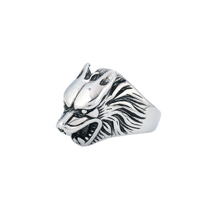 Anillo Con Diseño Vintage Cabeza De Lobo Y Cruz Para Hombre De Acero Inoxidable