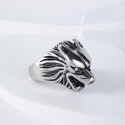 Anillo Con Diseño Vintage Cabeza De Lobo Y Cruz Para Hombre De Acero Inoxidable
