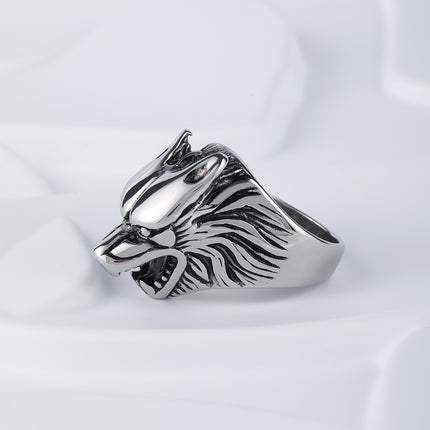 Anillo Con Diseño Vintage Cabeza De Lobo Y Cruz Para Hombre De Acero Inoxidable