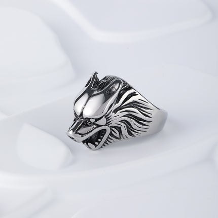 Anillo Con Diseño Vintage Cabeza De Lobo Y Cruz Para Hombre De Acero Inoxidable
