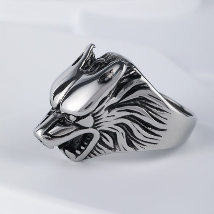 Anillo Con Diseño Vintage Cabeza De Lobo Y Cruz Para Hombre De Acero Inoxidable