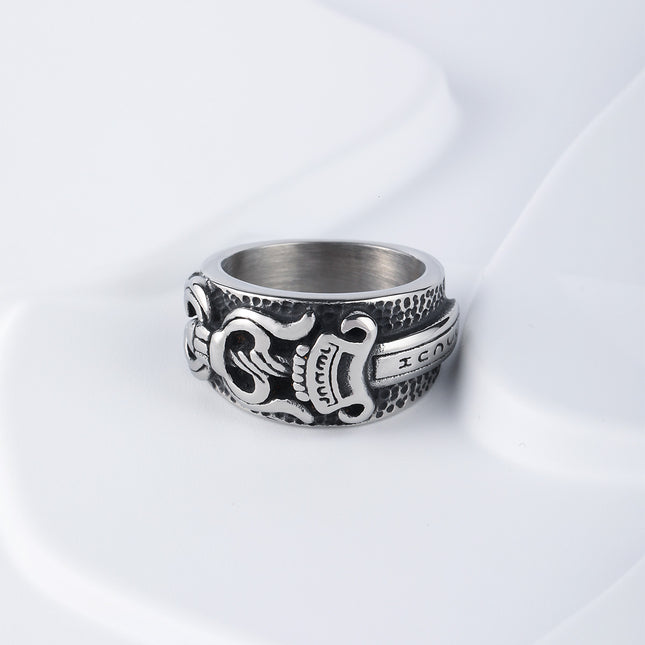 Anillo Vintage Con Diseño De Cinturón En Acero Inoxidable Chapado En Plata