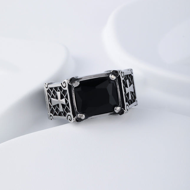 Anillo Con Diseño Cruz Con Piedra Vintage Para Hombre En Acero Inoxidable