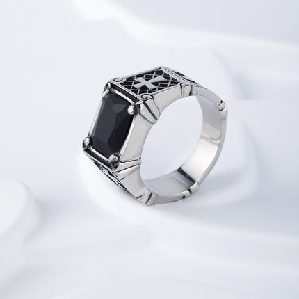 Anillo Con Diseño Cruz Con Piedra Vintage Para Hombre En Acero Inoxidable