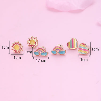 Aretes Para Niños De Aleación Dulces Con Diseños De Sol, Arcoíris Y Corazón