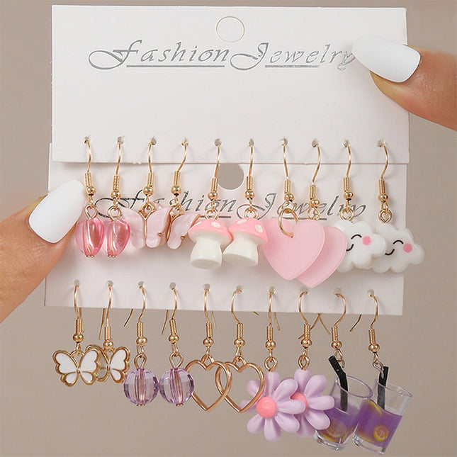 Set De Aretes Infantiles De 10 Pares Con Arcoíris, Perlas Y Mariposas