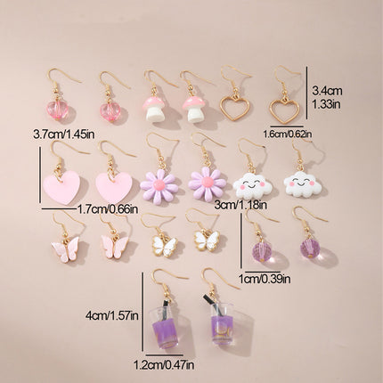 Set De Aretes Infantiles De 10 Pares Con Arcoíris, Perlas Y Mariposas