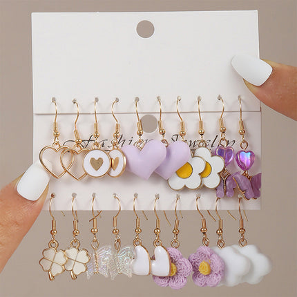 Set De Aretes Infantiles De 10 Pares Con Arcoíris, Perlas Y Mariposas