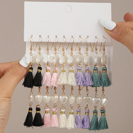 Set De Aretes Infantiles De 10 Pares Con Arcoíris, Perlas Y Mariposas